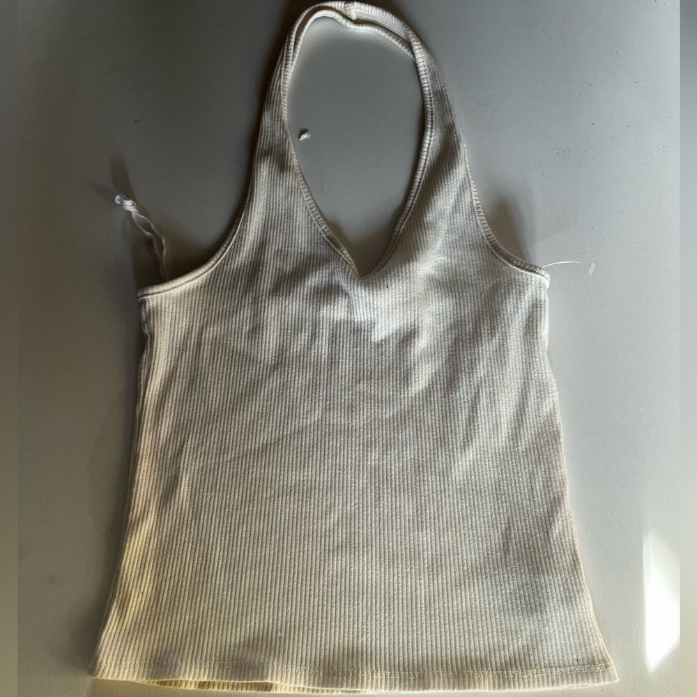 American eagle cream ribbed halter tank size medium